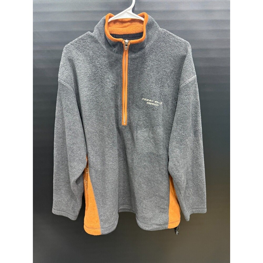 Vintage Perry Ellis Fleece Jacket 1/4 Zip Orange Grey Mens Size Large